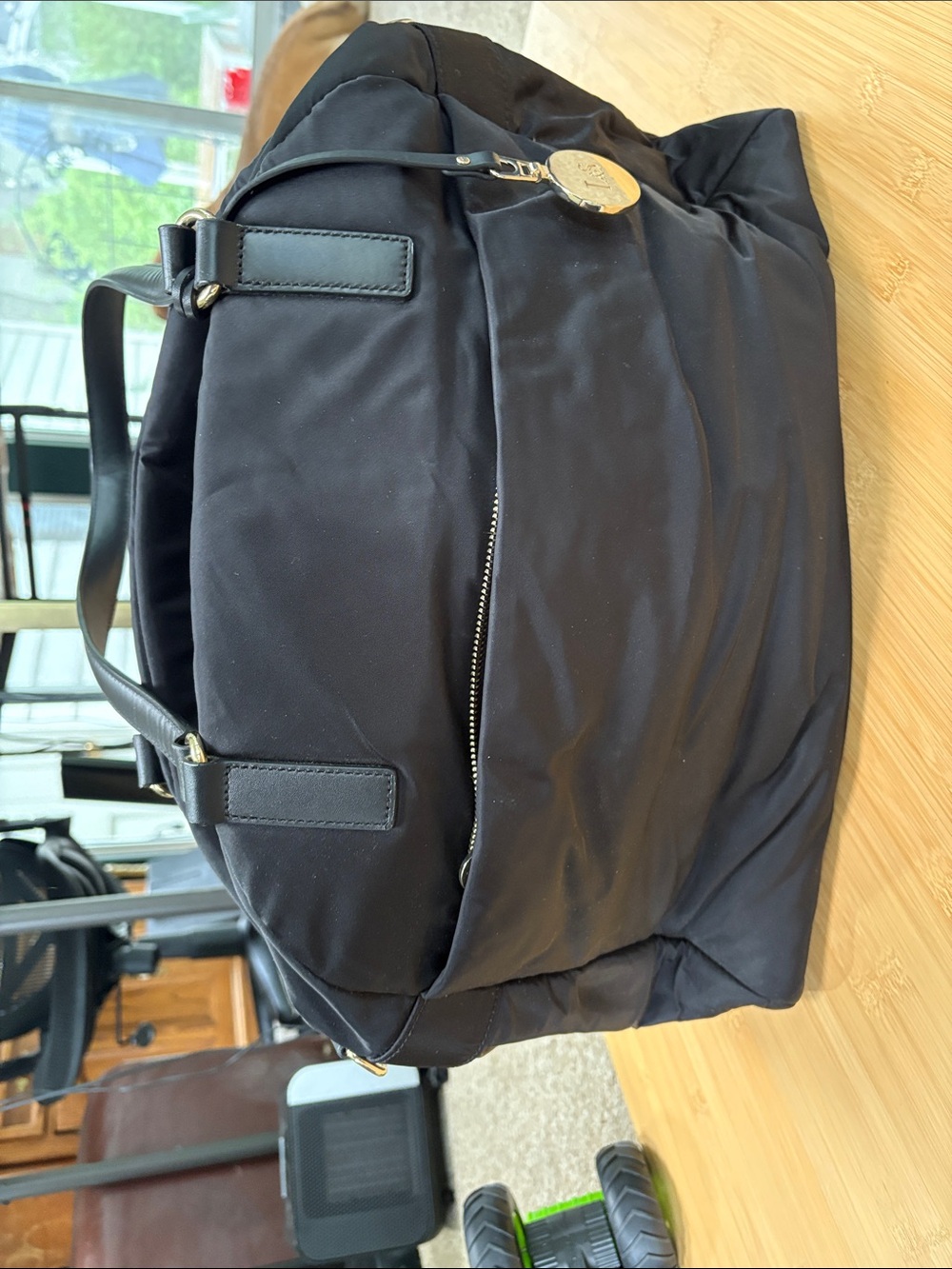 Lo & Sons Black Nylon Tote with Leather Handles - Picture 2 of 4